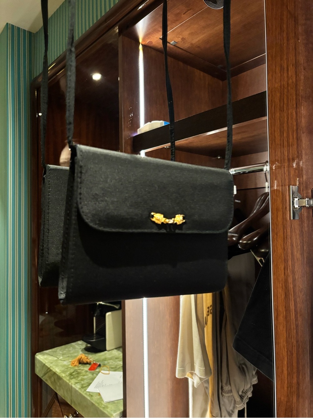 Black Shoulder Bag with Gold Accent